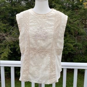 Anthropologie Tiny Embroidered Lace Top